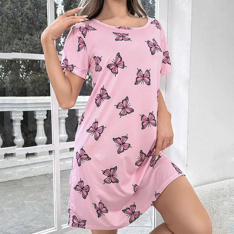 Women's Nightgown Summer Short Sleeve Sleep Shirt Round Neck T-shirt Dress Soft Nightdress Home Clothes Sleepwear & Loungewear