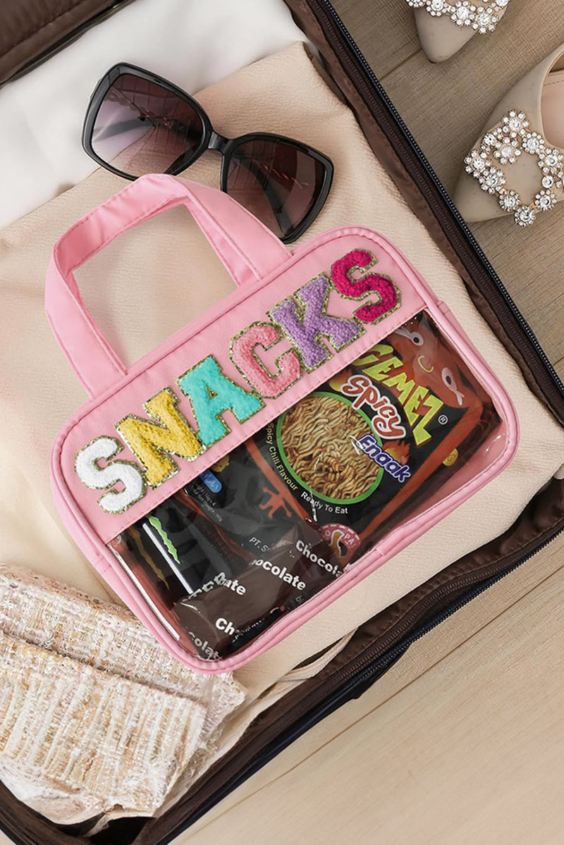 Pink SNACKS Clear PVC Double Layered Portable Bag