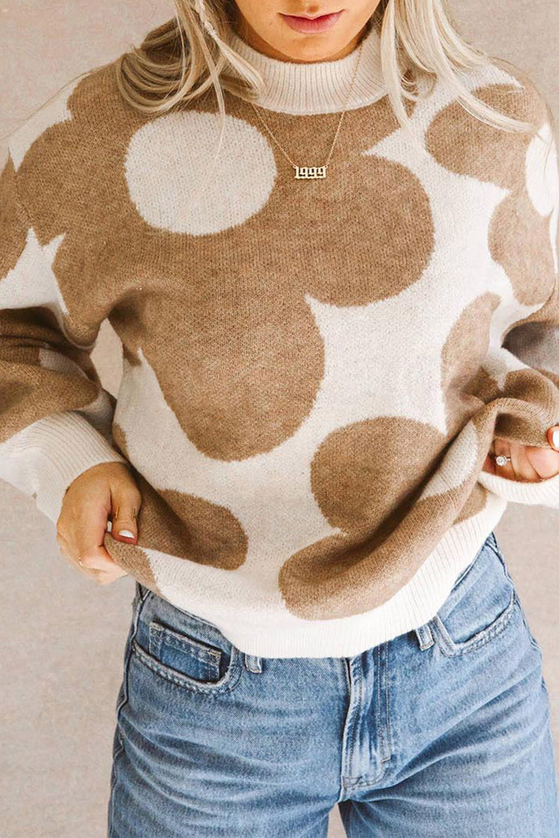 Khaki Big Flower Pattern Drop Shoulder Sweater