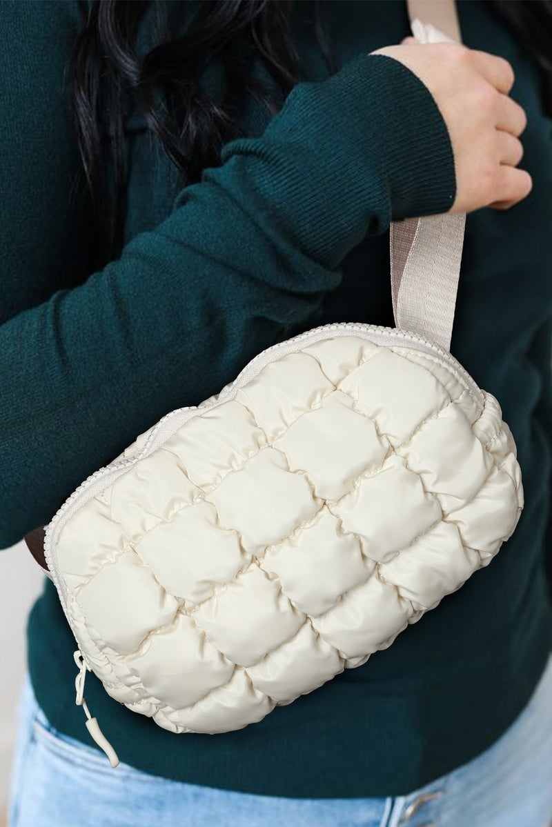 Beige Puffy Quilted Crossbody Bag