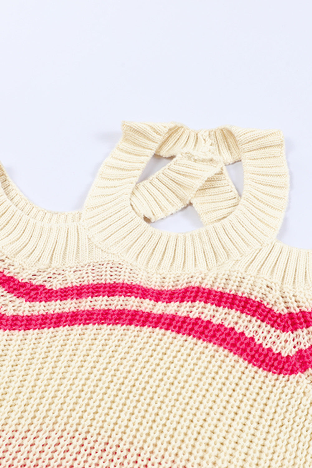 Pink Striped Cold Shoulder Knit Sweater