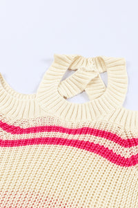 Pink Striped Cold Shoulder Knit Sweater