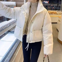 Winter Fashion Short Padding Jacket Women Cotton Coat Stand Collar Classic Solid Parkas Puff Jackets Casual Sweet All-Match Coat