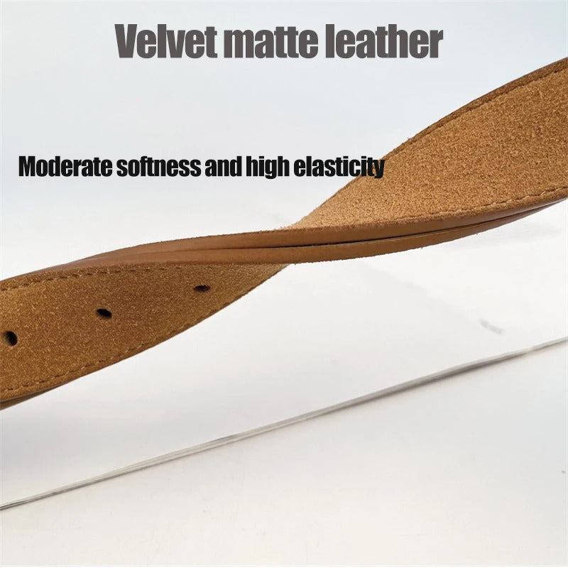 Luxury New Double Genuine Leather Belt for Women Cowhide Suede Belts with Trendy Square Alloy Buckle Ideal for Dresses and Jeans