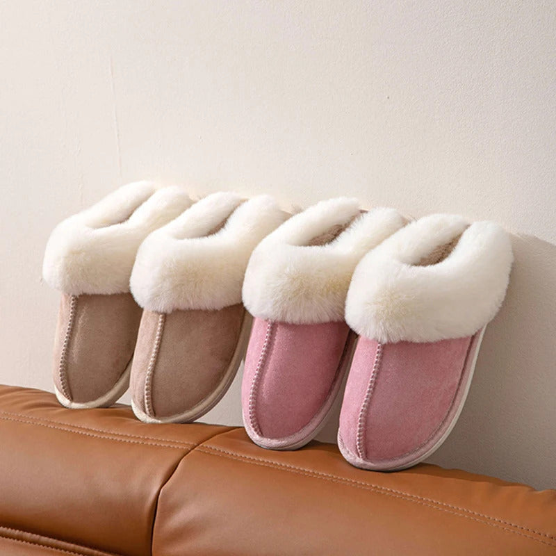 2023 Winter Warm Flat Fur Slippers Women Faux Suede Fluffy Furry Home Slides Woman Comfort Non Slip Indoor Floor Cotton Shoes