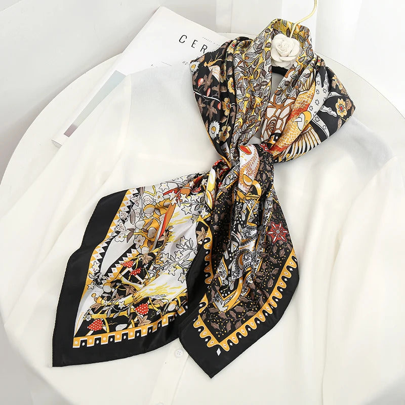 Luxury Brand Silk Satin Square Scarf Women Hijab Bandana Muslim Headscarves Shawl Wrap Ladies Headband Neckerchief Foulard 90cm