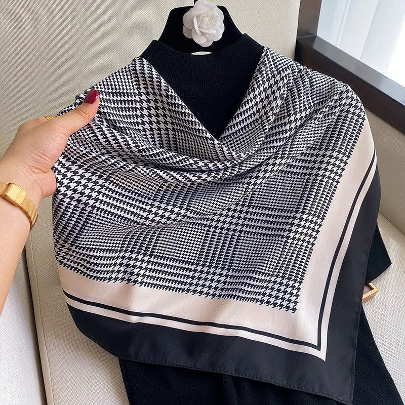 90*90cm Women Scarf Silk Feeling Hair Neck Square Brand Office bandanna muffler Waiter Flight Attendants Handkerchief Rings wrap