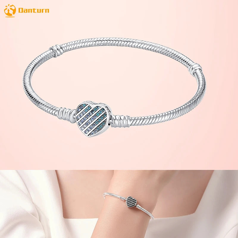 Danturn 925 Sterling Silver Bracelets Gold Heart, Butterfly Crown Women Bangles Luxury Jewelry Anniversary GIft DIY Fashions