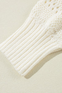 White Pointelle Knit Raglan Sleeve Hooded Sweater