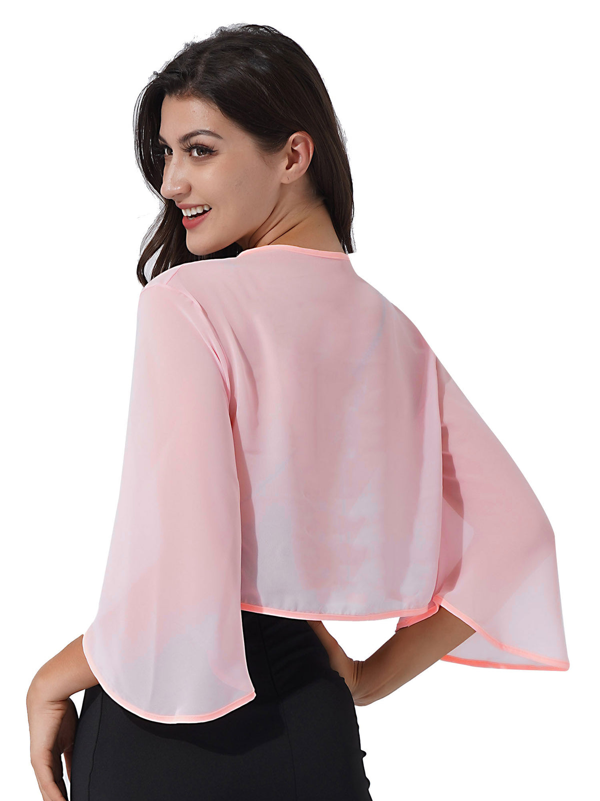 Women Chiffon Cardigan Bolero Shawls 3/4 Sleeve Solid Soft Cape Coat Wedding Bridal Party Dress Wraps Beach Vacation Cover Ups