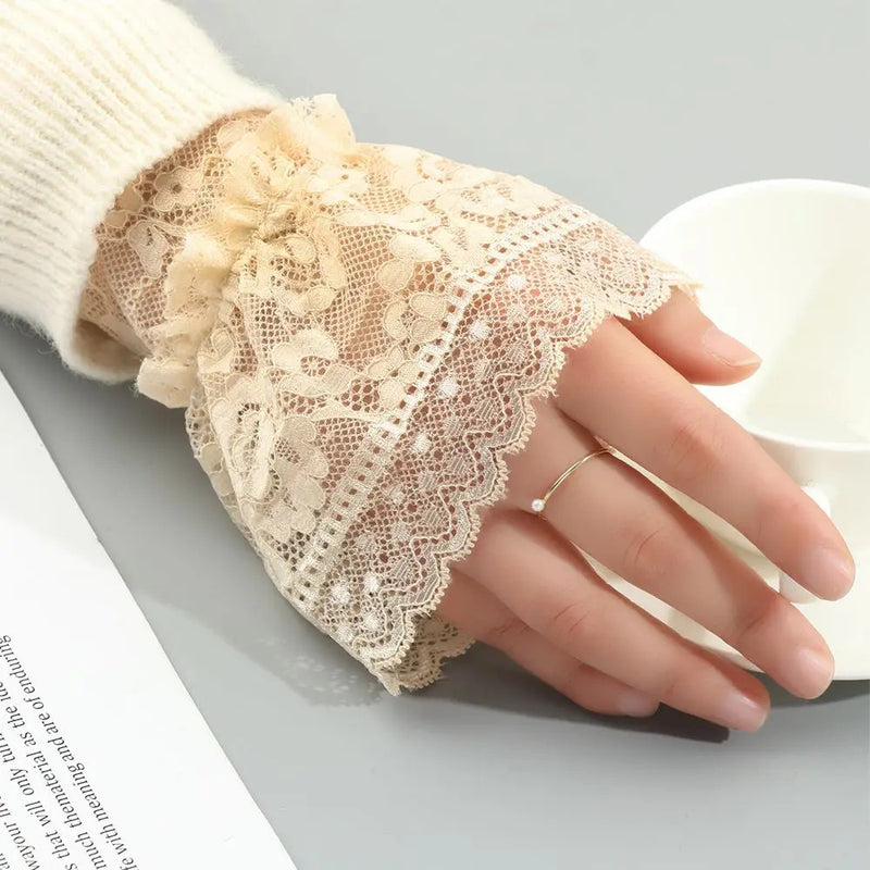 1Pair Detachable Fake Sleeves Spring Autumn Wild Sweater Decorative Sleeves Lace Ruffles Elbow Sleeve Cuff Universal Fake Cuff