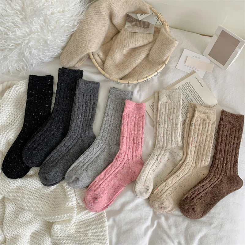 Women's Socks Winter New Novelty Fashion Japanese Style Casual Crew Socks Warm Striped Autumn Simple Wool Socks For Girls Trendy