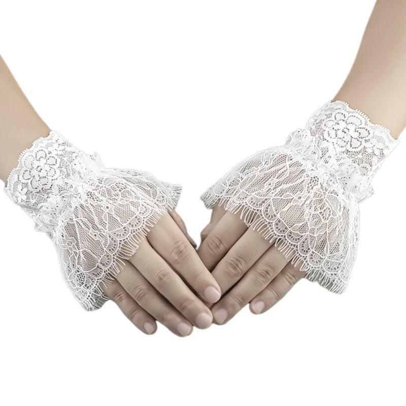 Women Fake Arm Sleeves with Short Tassels White and Black Pleated Cuff Beautiful Lace Accessories Outdoor Embellishments