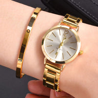 2pcs Set Watch Luxury Women Simple Dial Hollow Strap Fashion Gold Bracelet Quartz Wristwatch Student Ladies Watches Reloj Mujer