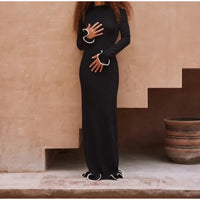 Elegant Round Neck Pleat Long Sleeve Women's Dress Casual Slim Black White Short Dresses 2024 New Female Chic Party Street Robes