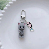 1 Pcs Fuzzy Kitty Cat Decor Gifts Cat Lovers Y2K Heart Bow Pendent Women Girls Kawaii Cat Bag Charm Cute Cat Keychain Keyring