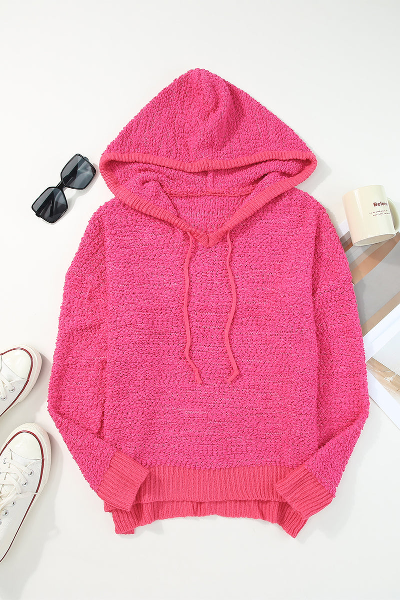 Rose Loose Popcorn Textured Hooded Sweater