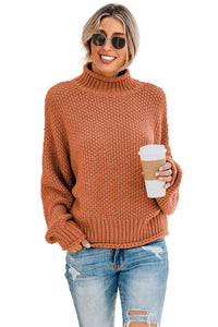 Orange Oversized Chunky Batwing Long Sleeve Turtleneck Sweater