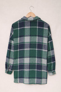 Green Plaid Print Buttoned Shirt Jacket