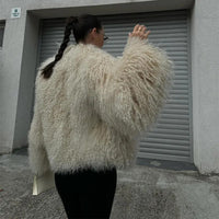 Women Fashion Solid Faux Fur Coats Autumn Elegant Warm Loose Long Sleeve Flurry Cardigan Winter Female  Thick Commute Streetwear