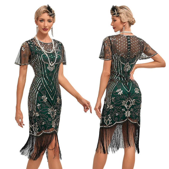 1920s Flapper Dress Plus Size S-4XL Women's Fashion Vintage Great Gatsby Color Sequin Tassel 20s Party Dress Women Mesh Costume