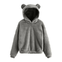 Women's Pullover Long Sleeve Fleece Sweatshirt Warm Bear Shape Fuzzy Hoodie Sweater Pullover