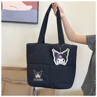 2024 New Sanrio Handbag Cartoon Cute Down Fabric Kuromi Tote Bag Shoulder Pacha Dog Cute Stationery Bag Large Capacity Handbag