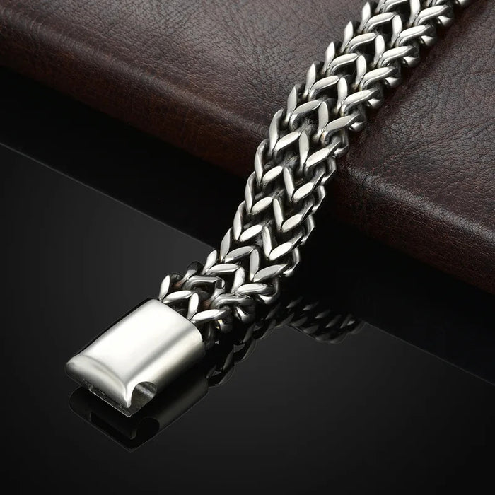 Stainless Steel Braided Double Row Front and Rear Fish Scale Alloy Magnetic Buckle Bracelet with Keel Jewelry New Model