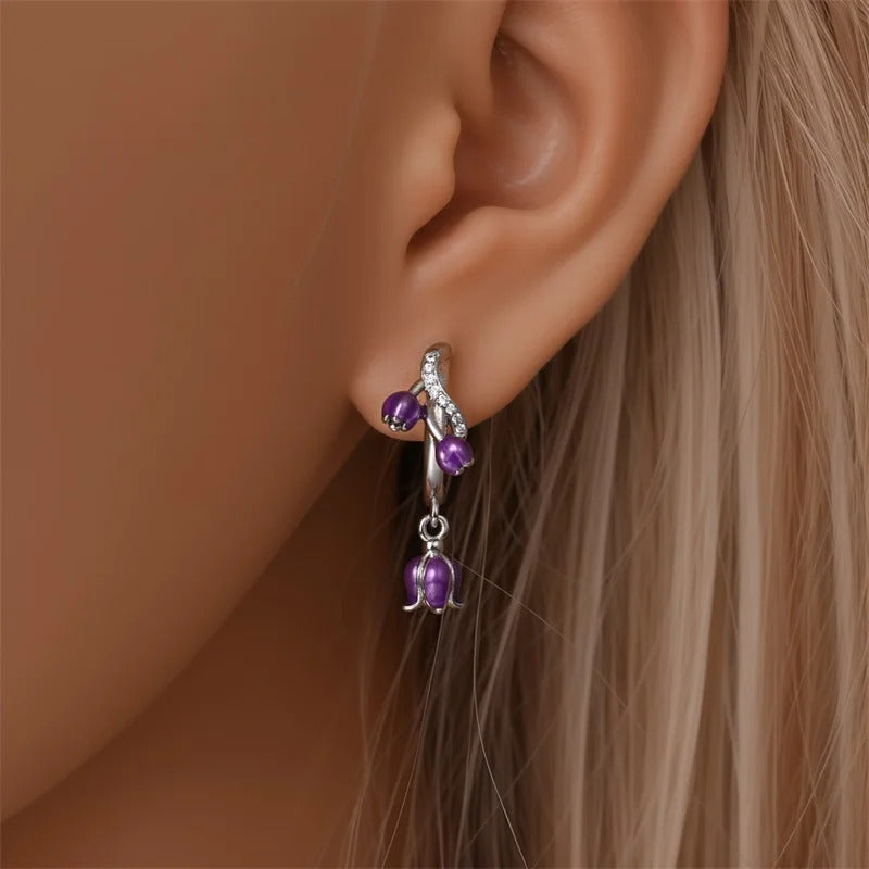 Fresh Spring Women's 925 Sterling Silver Tulip Rose Bee Fruit Original Design Earrings Fit Engagement Party Exquisite Jewelry