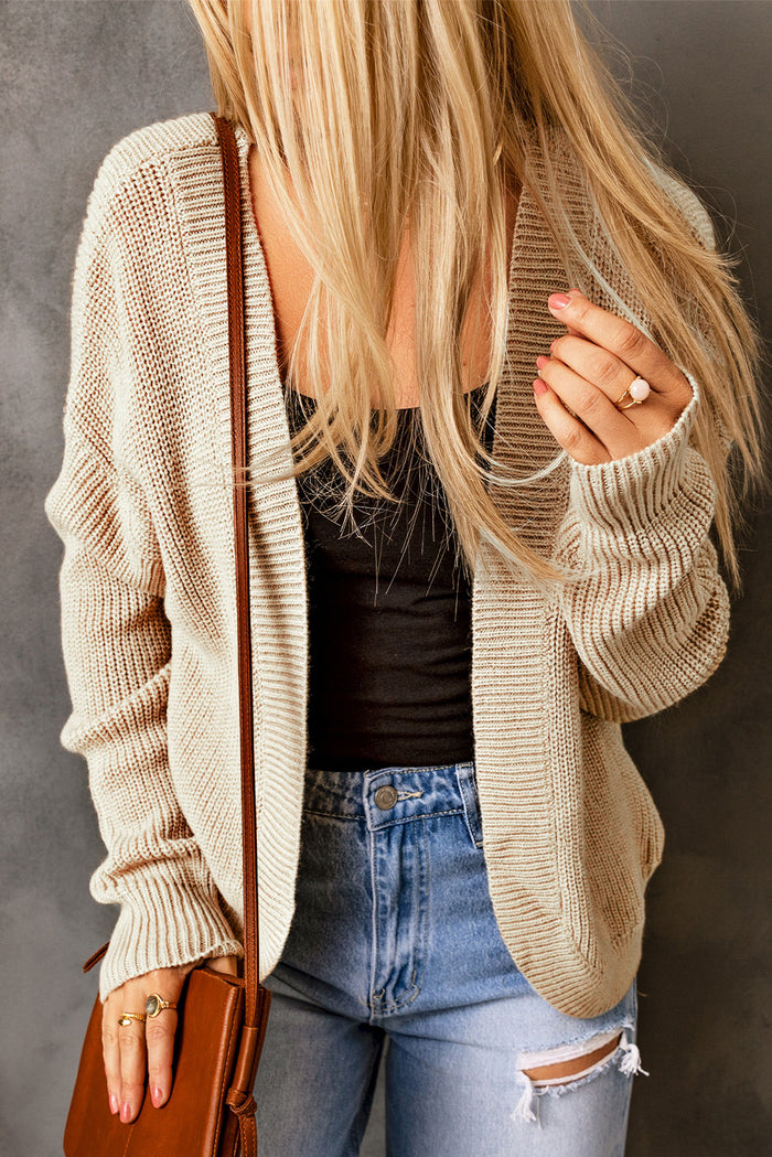 Apricot Drop Shoulder Open Front Knitted Cardigan