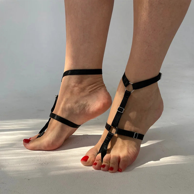 Ingemark Gothic Black Elastic Band Bandage Anklet Bracelet for Women High Heel Summer Barefoot Ankle Sandals Prom Foot Jewelry