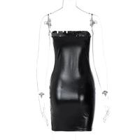 Women Summer Sexy Party Strapless Bodycon Pu Leather Slim Package Hip Black Mini Dress Sundress Female Clothing