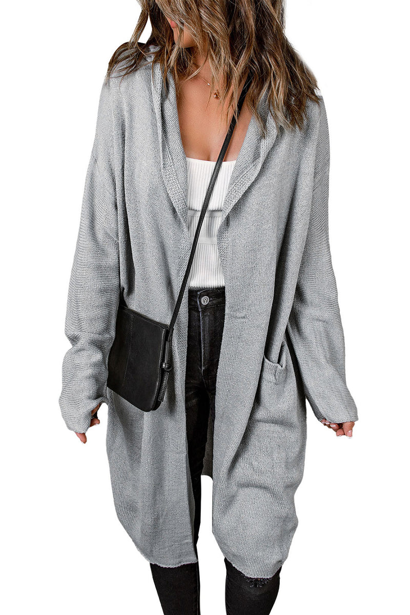 Gray Black/Gray/Brown Open Front Hooded Sweater Cardigan