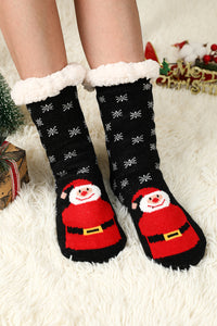 Fiery Red Christmas Cartoon Pattern Woolen Knit Socks