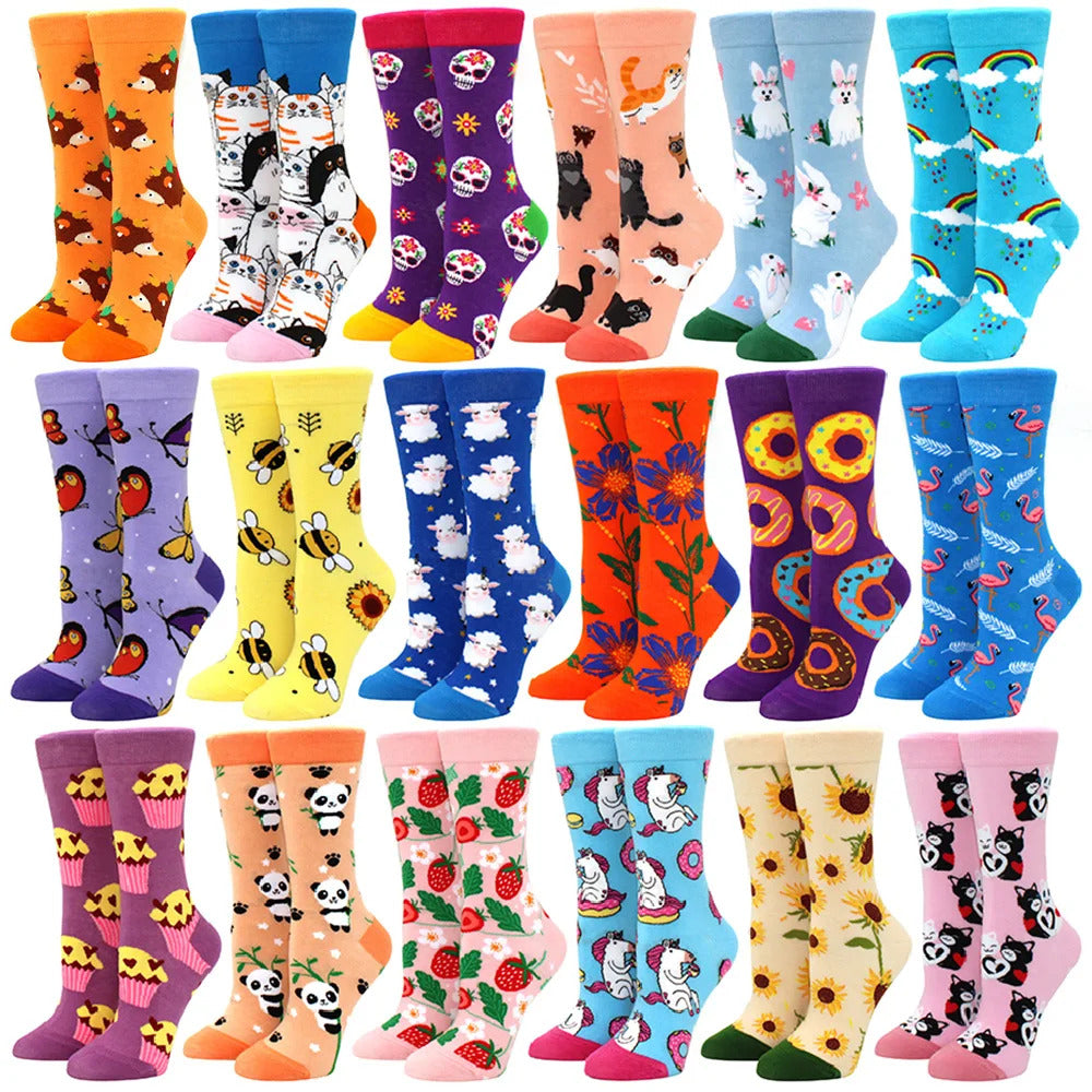 1 Pair Kawaii Women Socks Happy Funny Socks Fruit Harajuku Candy Colors Mid Socks Casual Crew Socks Women Size 35-42 Short Socks