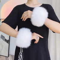 Natural Fox Fur Cuffs Wrist Arm Warmer Women Jacket Coat Sleeve Fur Triming Ladies Bracelet Real Fur Wristand Glove Snap Ring