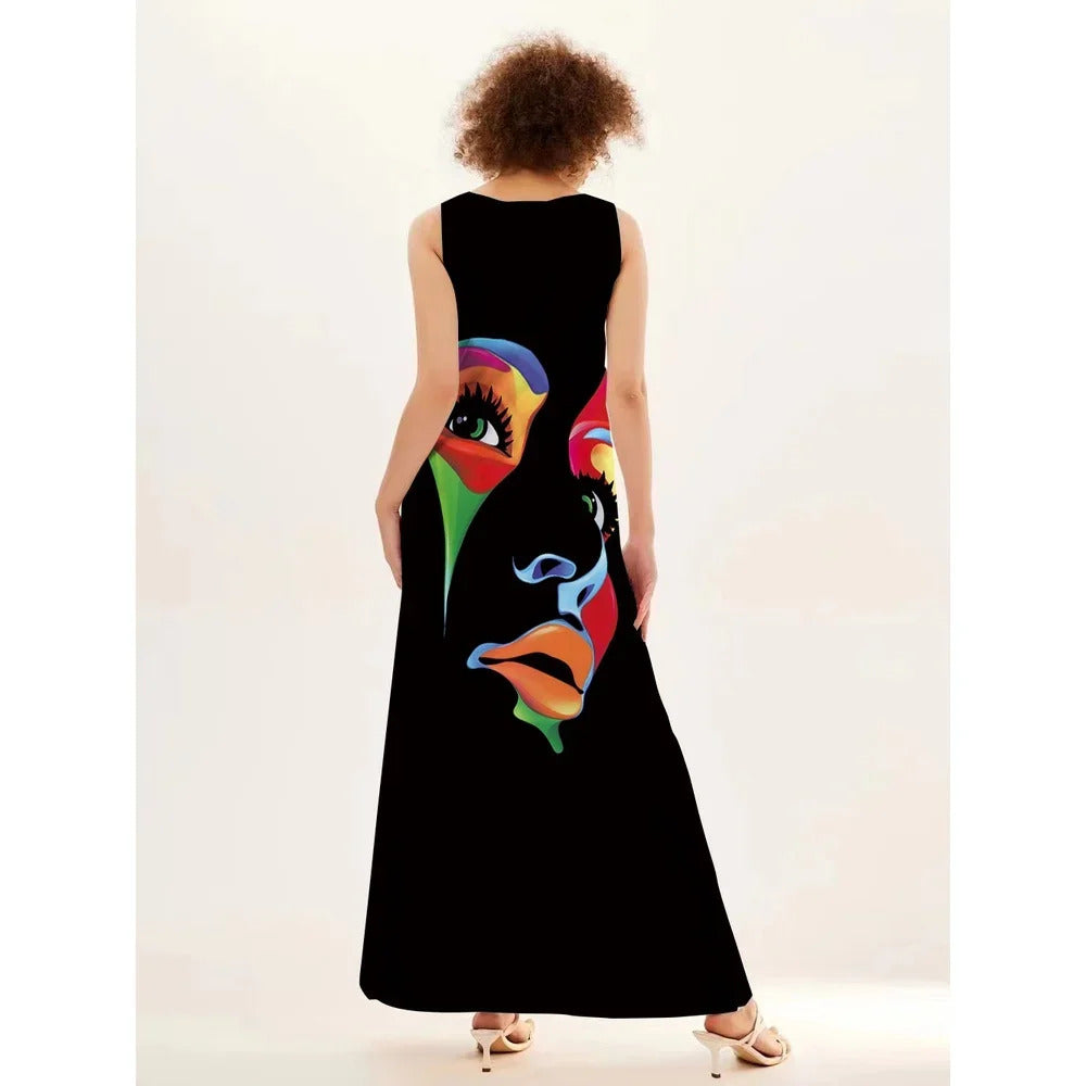 Women's summer Boho vintage maxi dress Women's pocket loose casual print A-line dresses