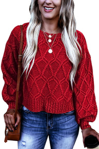 Fiery Red Festive Textured Chunky Sweater