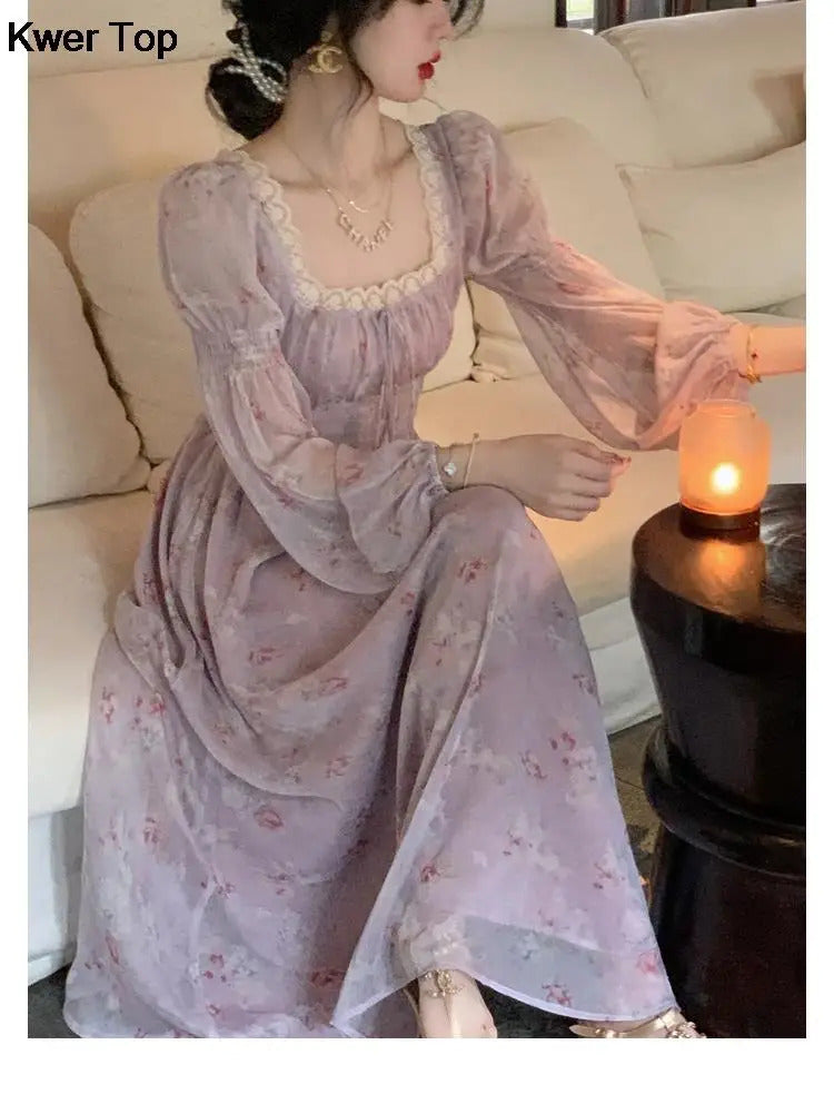 French Elegant Princess Evening Party Midi Dresses for Women Autumn Slim Bandage Long Sleeve Vestidos Korean Spring Clothes