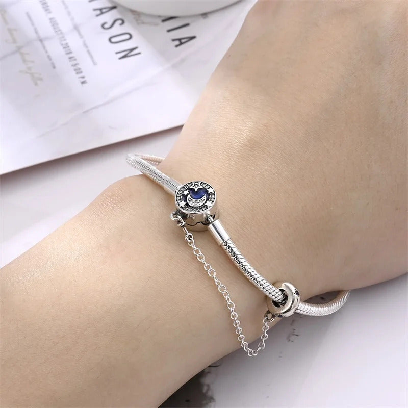 Original Bracelets 925 Silver 17-20CM Heart Safety 3mm Chain Snake Bone Bracelet Fit DIY Charms Bead Birthday Jewelry Gifts