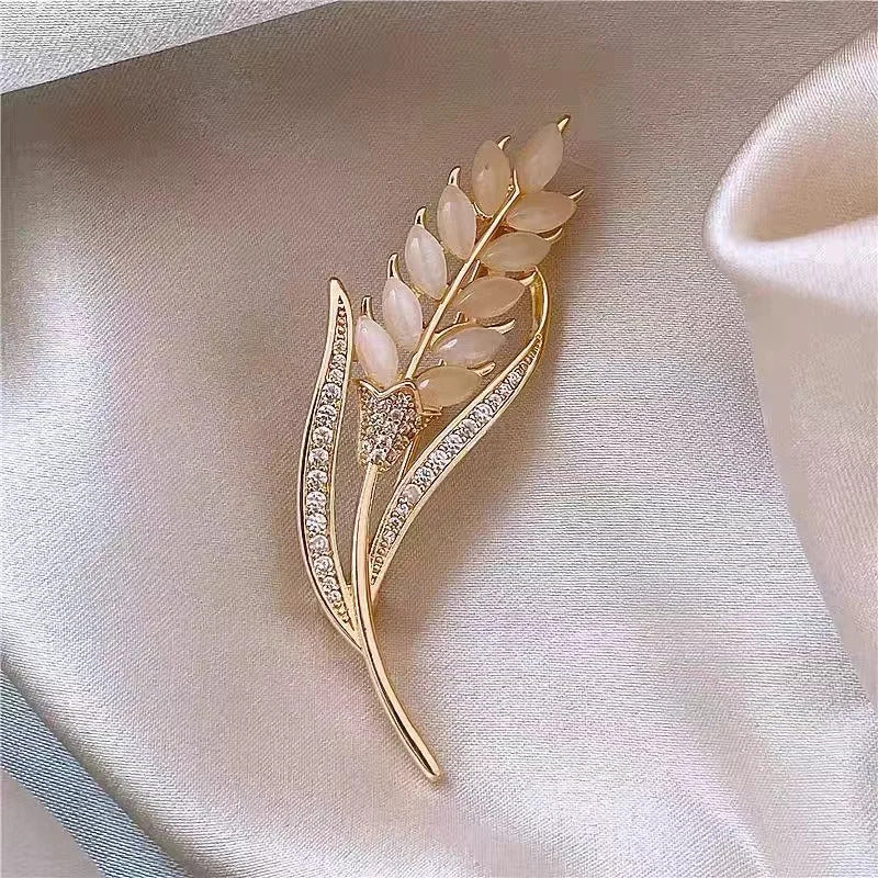 1PC Vintage Temperament Green Jasmine Brooch For Women Crystal Flower Buckle Brooch Dress Clothes Suit Scarf Clip Jewelry Gift