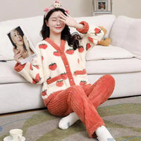 Padded and Thickened Warm Flannel Women Pajamas Loungewear Winter Peach Sleepwear Homewear Coral Velvet Two-Piece Set Nightwear