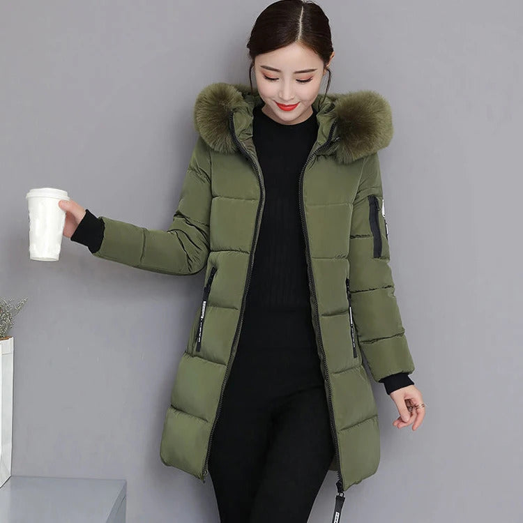 2024 Winter Women Parka Coats Long Cotton Casual Fur Hooded Jackets Thick Warm Slim-fit Jacket Female Overcoat Clothing