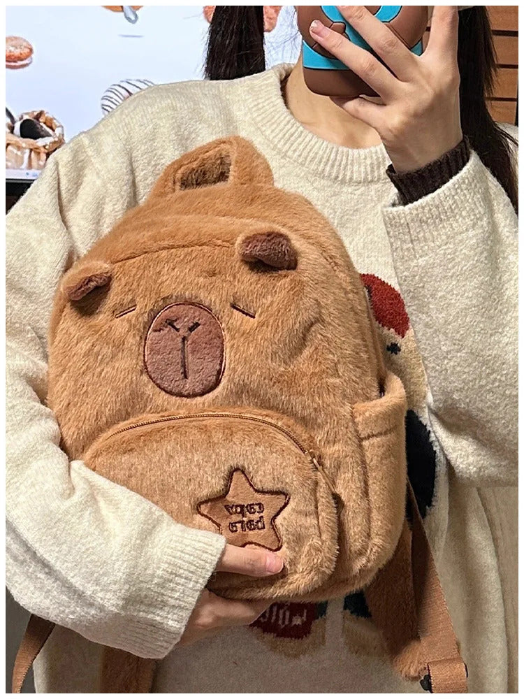 Capybara Plush Backpack Kawaii Fashion Plushie Doll Fur Bag Children's Bag Shoulder Bag Mini Knapsack Bags Gifts For Girlfriend