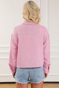 Pink Plaid Tweed Button Up Shacket