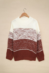 Red Colorblock Knit Pullover Sweater