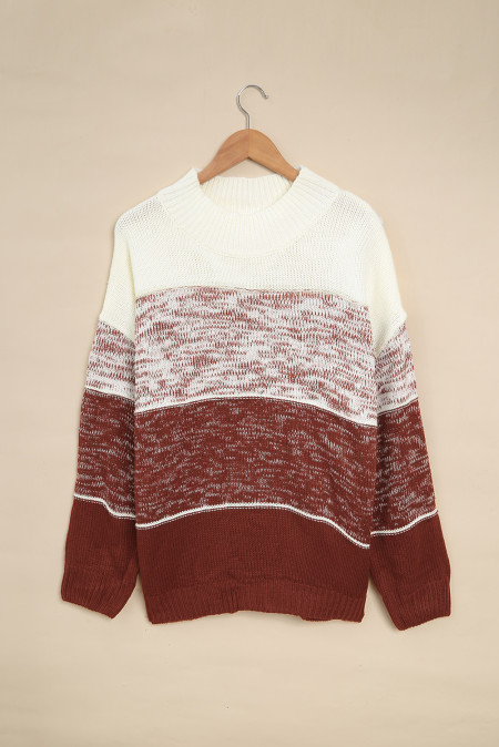 Red Colorblock Knit Pullover Sweater