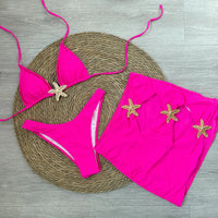 Sexy starfish 3 Pieces Bikinis 2024 Swimsuit For Women Black Swimwear Brazilian Bikini Set Biquini Female Swimuits Beachwear