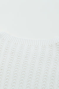 White Hollow-out Drop Shoulder Knitted Sweater