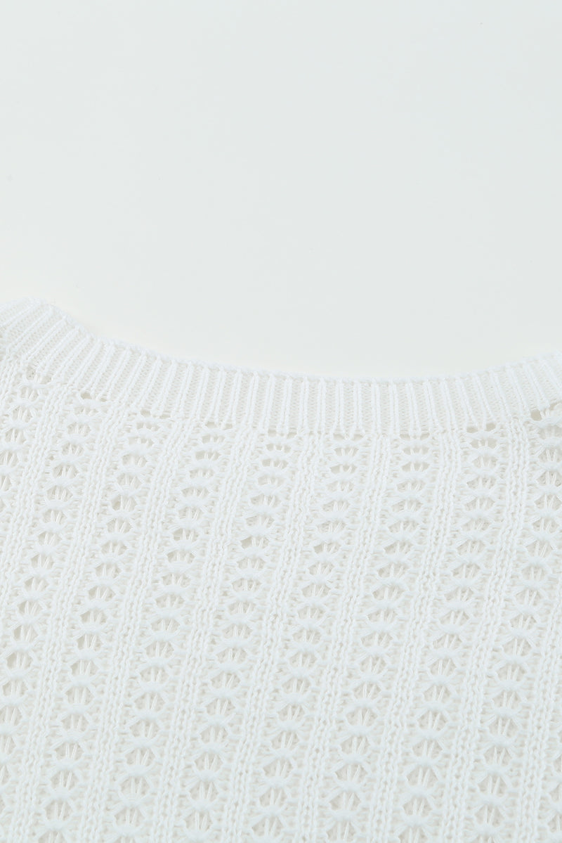 White Hollow-out Drop Shoulder Knitted Sweater